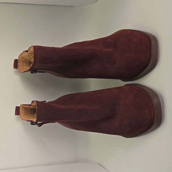 Crown Vintage Shoes - Crown Vintage Ardella Ankle Booties Sz 8.5 Burgundy 3.5 Block Heel Side Zip